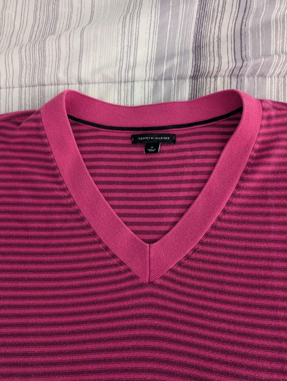 Tommy Hilfiger Hot Pink & Dark Pink Striped V-Neck Sweater